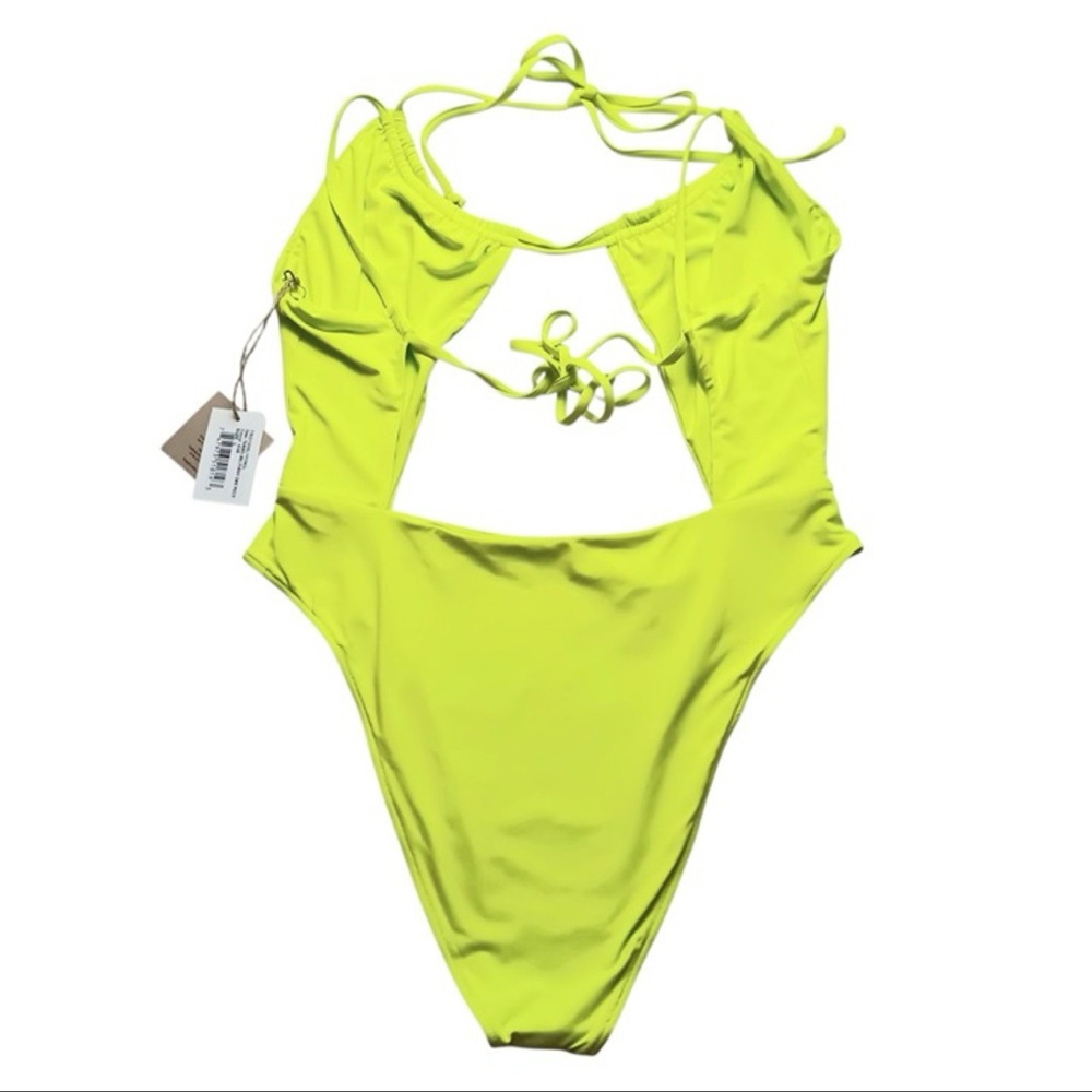 Toast Swim Neon Kiwi Cutout One Piece Swimsuit Multiway Halter M NWT - Picture 4 of 10